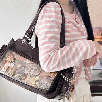 Qfdian Casual All Match Transparent Ita Bags Korean Vintage Simple Women's Handbags Y2k Aesthetic Fashion Trendy Shoulder Underarm Bag